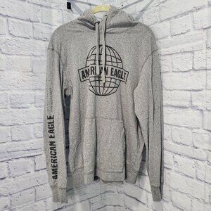 American Eagle Men's Lightweight Hoodie Sweatshirt GREY size Medium